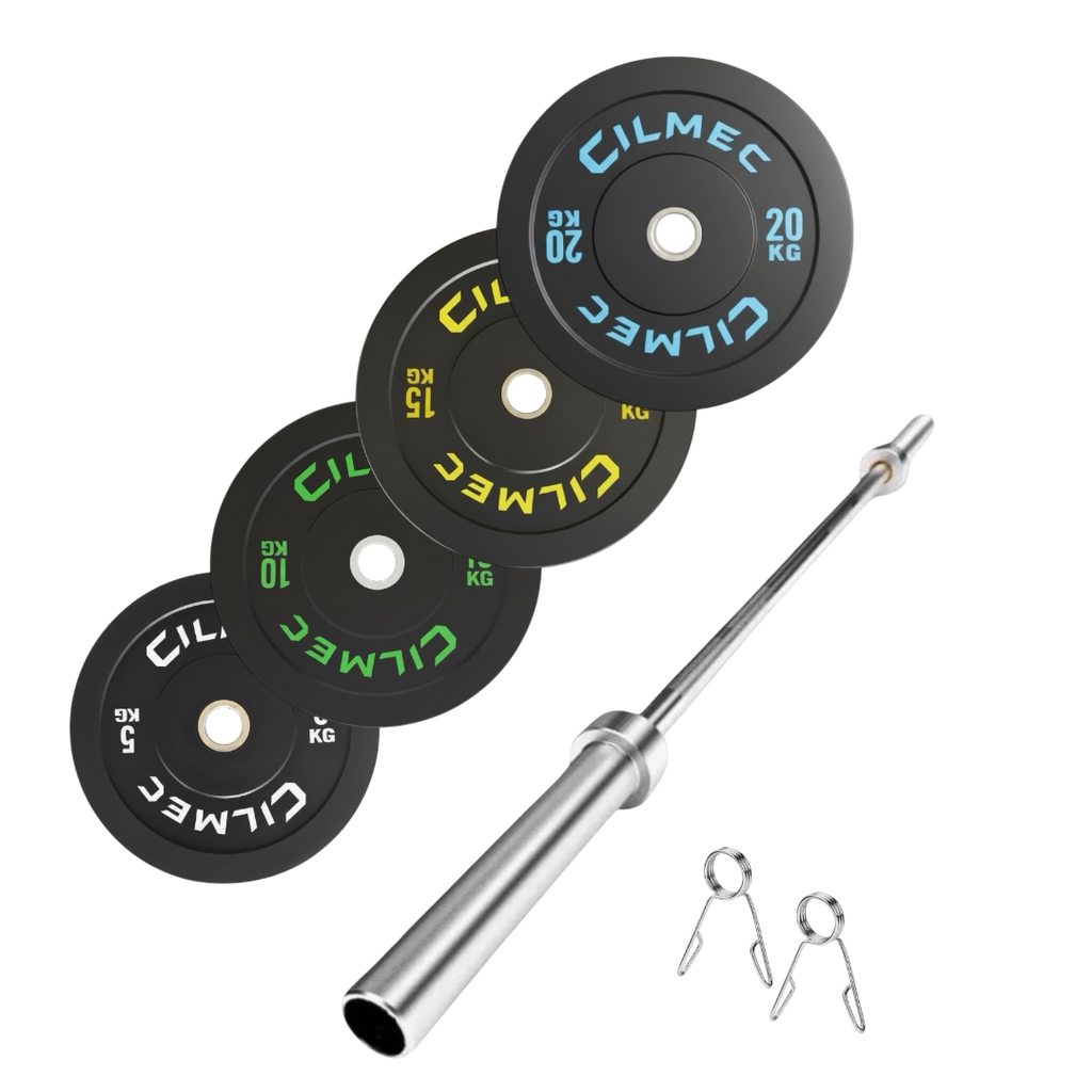 Set 120Kg Barra Olimpica 20Kg + 100Kg Discos Olimpicos Bumper