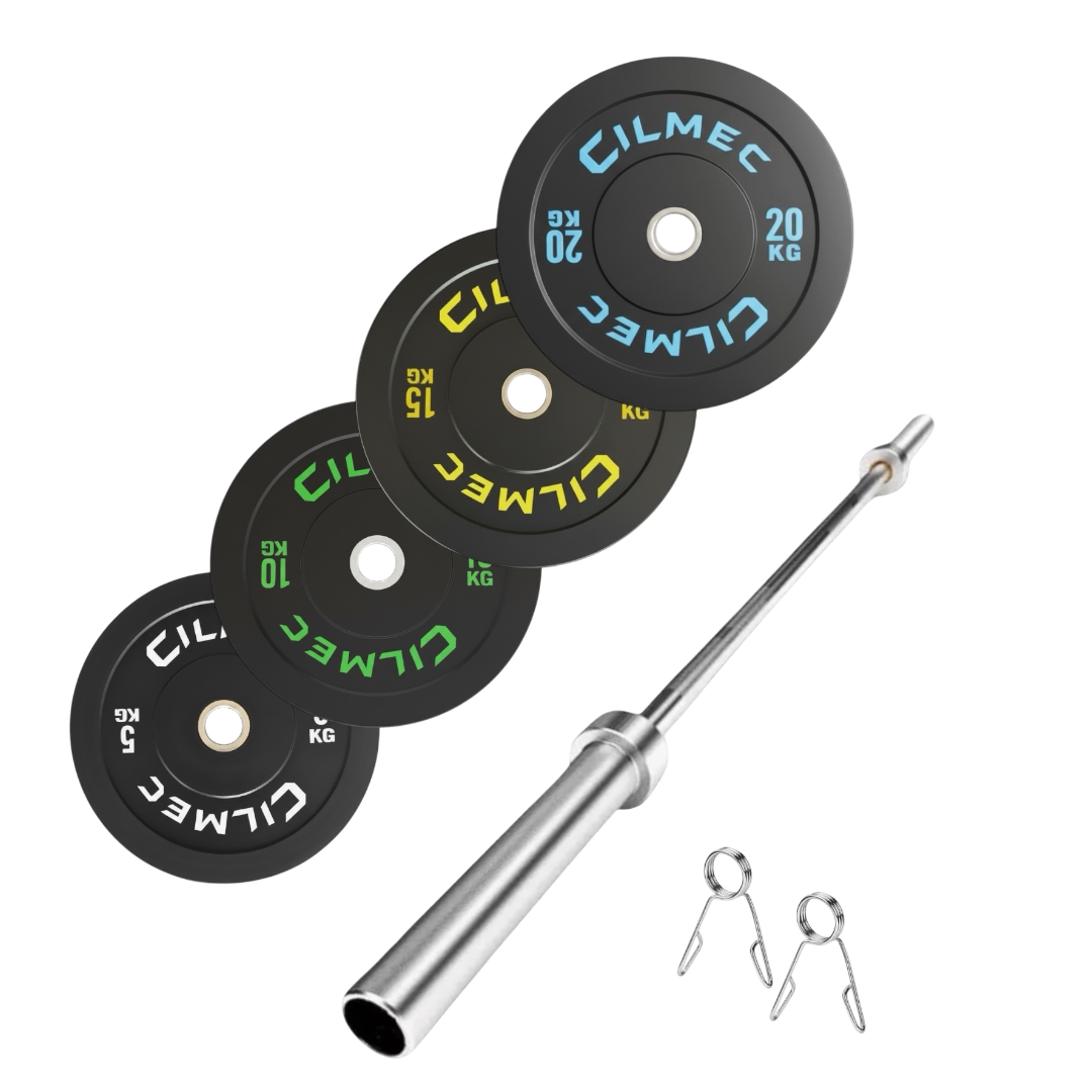 Set 120Kg Barra Olimpica 20Kg + 100Kg Discos Olimpicos Bumper