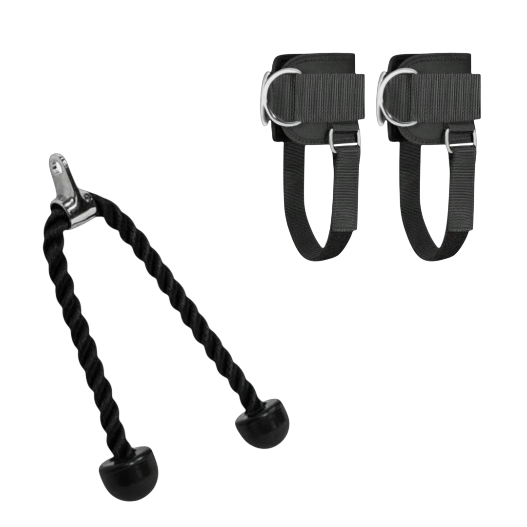 SET CUERDA TRICEPS + PAR TOBILLERA POLEAS.