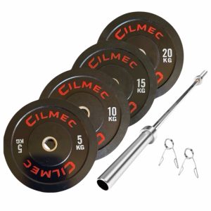 Set discos olímpicos BUMPER 100kg + barra Olimpica 20kg