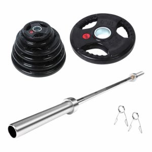 Set discos olímpicos triple agarre 100kg + barra Olimpica 20kg